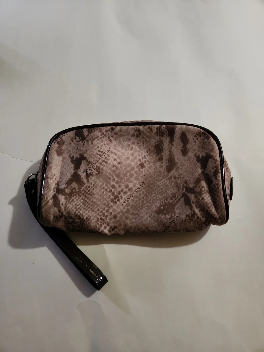 b. makowsky Taupe Snake-Print Wristlet Clutch